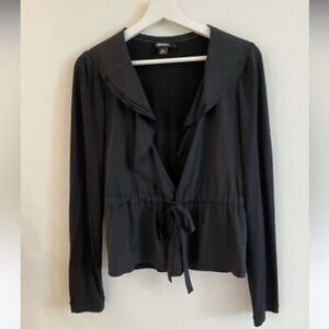 DKNY | 🆕 Silk and Cotton Ruffle Tie Top Cardigan Blouse Shirt Unique OOAK